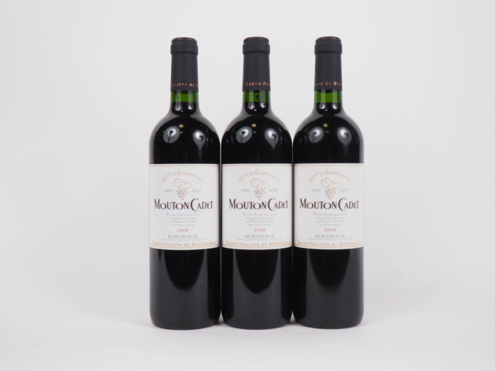 3 BOUTEILLES MOUTON CADET BARON PHILIPPE DE ROTHSCHILD BORDEAUX - 2008