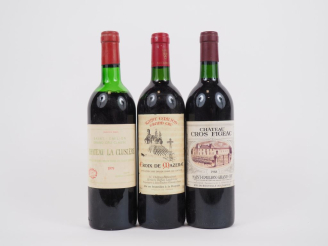 Vente aux enchères 3 BOUTEILLES GCC ST EMILION : 1 CHÂTEAU LA CLUSIÈRE 1979 MEP/1 CROIX D