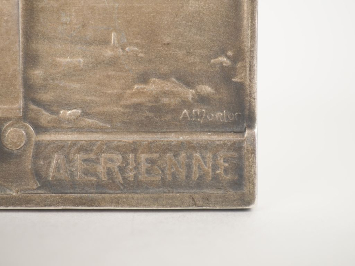 A. MORLON.  Plaque rectangulaire en argent : "Navigation aérienne, Le 