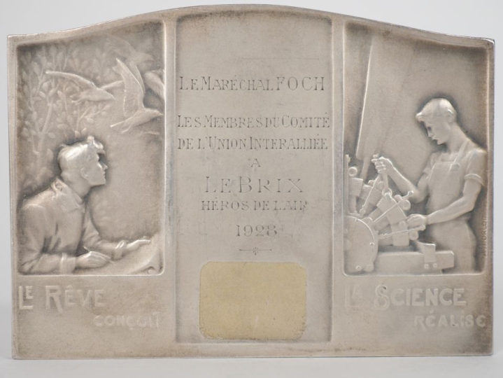A. MORLON.  Plaque rectangulaire en argent : "Navigation aérienne, Le 
