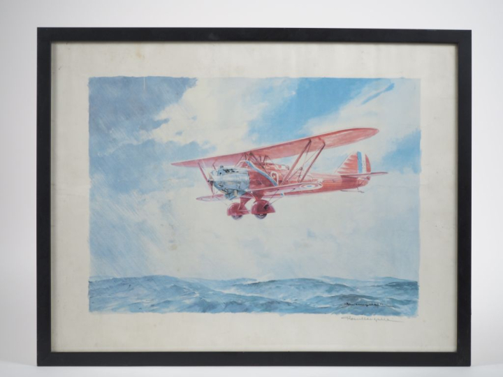 Paul LANGELEE.  "le point d'interrogation en vol" Lithographie contres