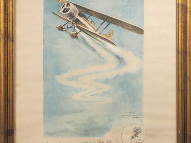 GEO HAM.  "l'avion Potez 50" Lithographie imprimée par Courteau