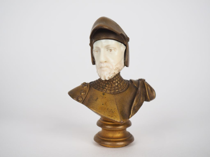 Cachet Napoléon III fin XIXème en bronze et ivoire figurant un buste d