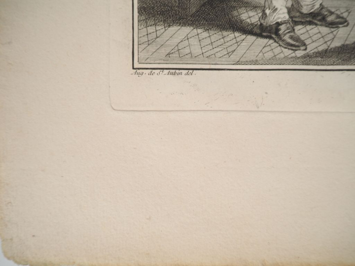 Suite de 7 gravures en noir par TILLARD d'après SAINT AUBIN, "Mes gens