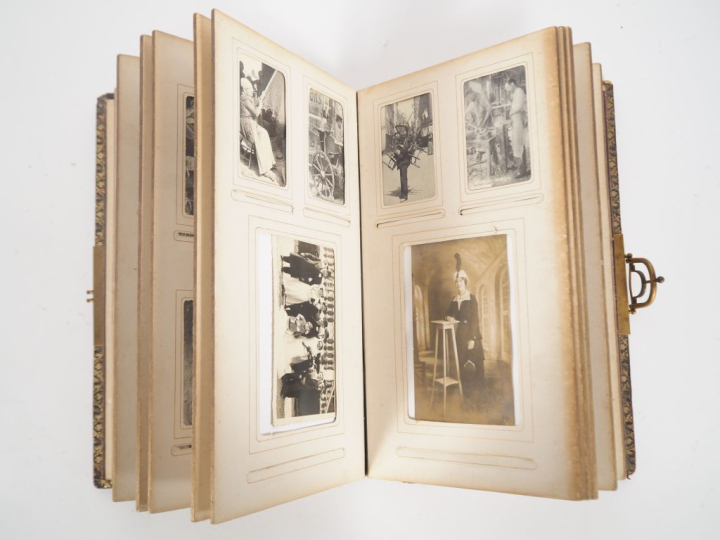 Album photo Art Nouveau en cuir marron à décor de fleurs et de rinceau