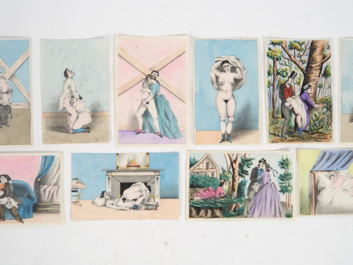 Suite de 12 gravures érotiques d'après Antoine Calbet. Dim. 24 x 19 cm