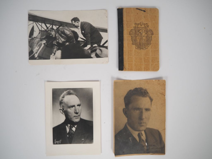 Maurice BELLONTE. Lot de 4 photographies du pilote dont une de chez Ha