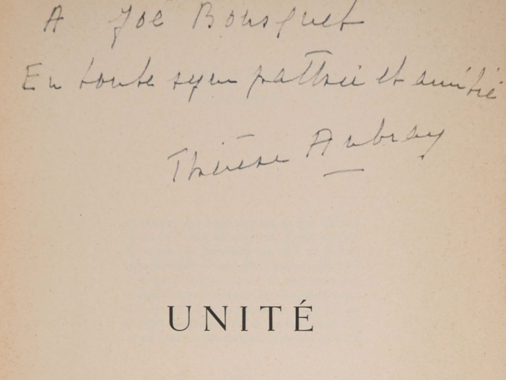 AUBRAY (Thérèse). UNITÉ. Les Cahiers du Journal des Poètes, 1939. In-8
