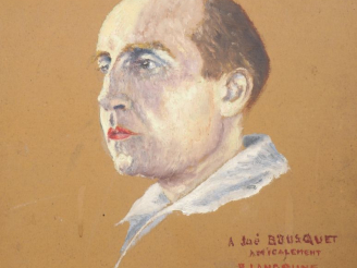 Vente aux enchères [BOUSQUET (Joë)]. PORTRAIT DE JOË BOUSQUET. Huile sur toile brune coll