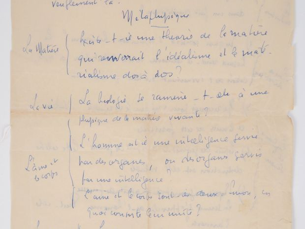 BOUSQUET (Joë). LOGIQUE - MÉTAPHYSIQUE. 2 pages sur un f. (27 X 21 cm)