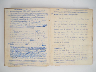 Vente aux enchères BOUSQUET (Joë). LE PASSEUR S’EST ENDORMI. Cahier in-4 toile gris clair