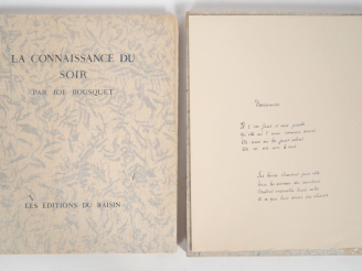 Vente aux enchères BOUSQUET (Joë). LA CONNAISSANCE DU SOIR. P., Éditions du Raisin, 1945.