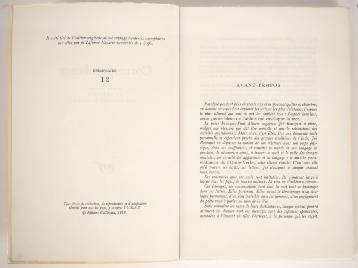 BOUSQUET (Joë). CORRESPONDANCE. Texte établi et présenté par Suzanne N