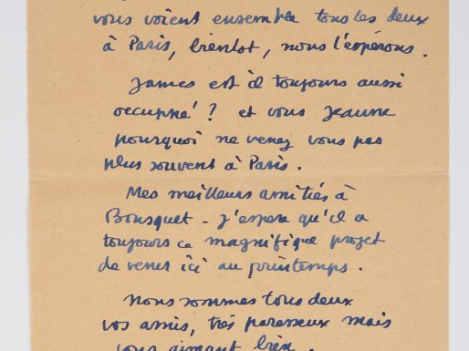 TANGUY (Yves). LETTRE AUTOGRAPHE signée adressée au couple Ducellier. 