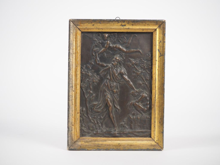 Plaque XIXème d'après Annibal Fontana en bronze à patine brune, "le sa