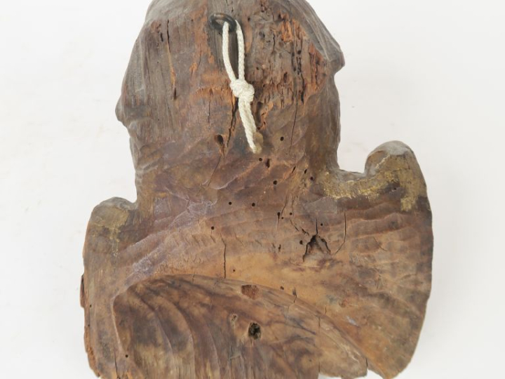 Sculpture fin XVIIIème-début XIXème en bois polychrome. "Tête d'angelo