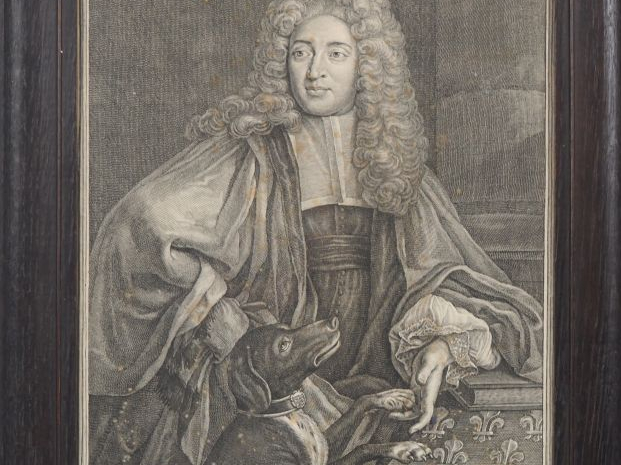 Gravure XVIIIème en noir, portrait de "Messire Pierre Jean Boyer". Dim