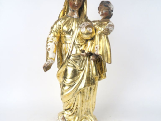 Vente aux enchères Ecole française XVIIIème. "Vierge à l'enfant". Sculpture en bois polyc