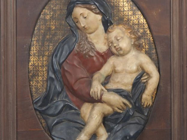 Ecole française fin XIXème - début Xxème. "Vierge à l'enfant". Plaque 