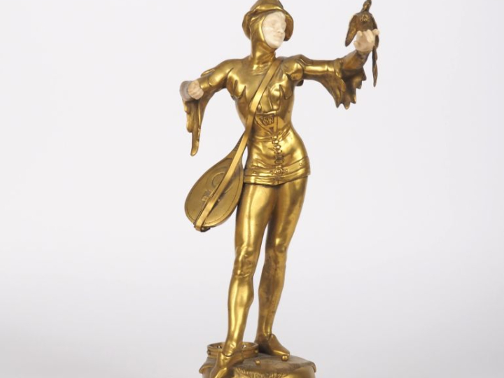 Maurice CONSTANT. "Le jongleur". Sculpture chryséléphantine. Signée et