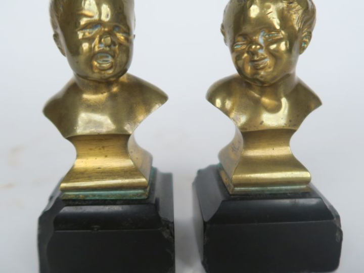 Paire de sujets en bronze, "Jean qui rit, Jean qui pleure", sur des so