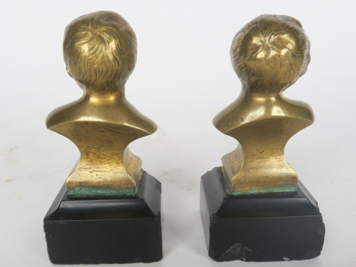 Paire de sujets en bronze, "Jean qui rit, Jean qui pleure", sur des so