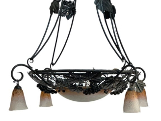 Vente aux enchères Grande suspension de salle à manger Art Déco en verre marbré blanc et 