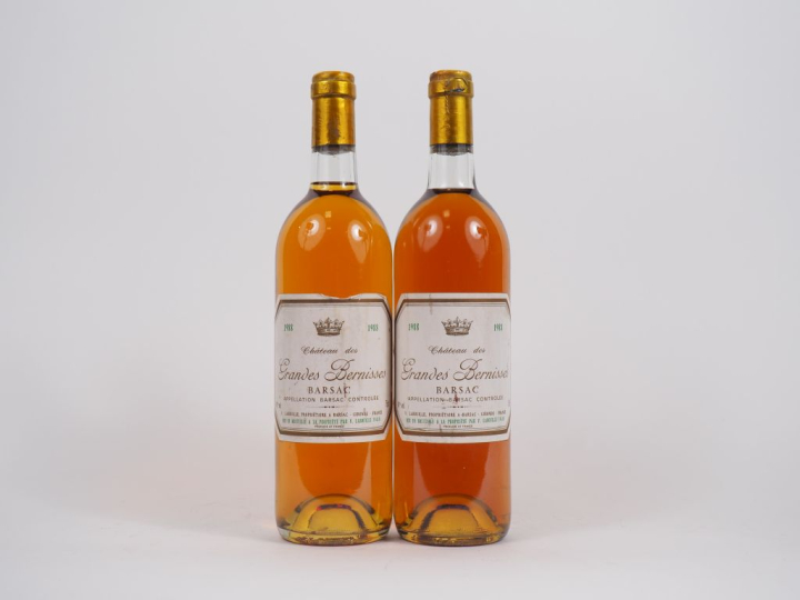 2 BOUTEILLES CHÂTEAU DES GRANDES BERNISSES BARSAC - 1988 - 1 BG/CAPS L