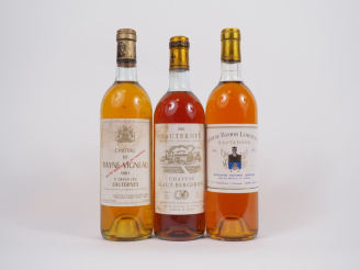 Vente aux enchères 3 BOUTEILLES SAUTERNES : 1 CHÂTEAU RAYNE VIGNEAU 1er CC SAUTERNES 1981
