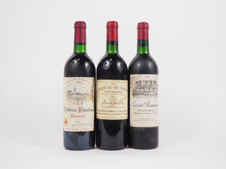 3 BOUTEILLES POMEROL : 1 CHÂTEAU DE SALES 1985 - LB/1 CHÂTEAU BEAUREGA