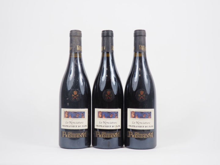 3 BOUTEILLES CHÂTEAUNEUF DU PAPE "LA NONCIATURE" DOMAINE DE LA PRÉSIDE
