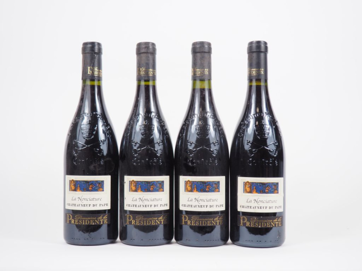4 BOUTEILLES CHÂTEAUNEUF DU PAPE "LA NONCIATURE" DOMAINE DE LA PRÉSIDE