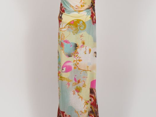 Christian LACROIX, Jeans Robe longue fluide sans manche, à décor bario