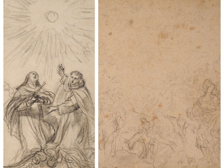 Ecole italienne XVIIIème. "Saint personnage, Etude" Dessin au crayon D