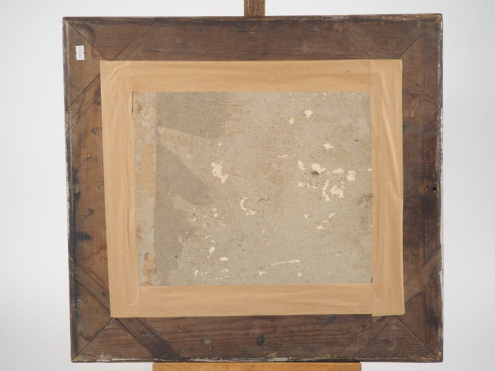 Ecole française XIXème. "La partie de carte". Dessin aquarellé. Dim. (