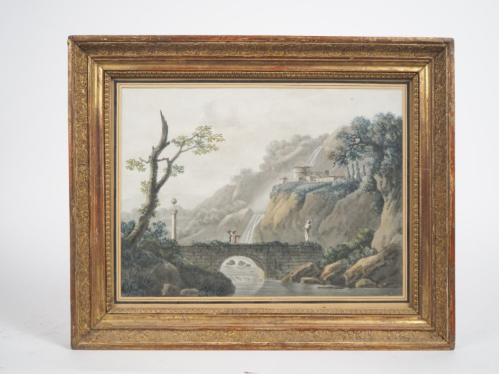 Ecole française ou italienne début XIXème. "personnage cheminant sur u