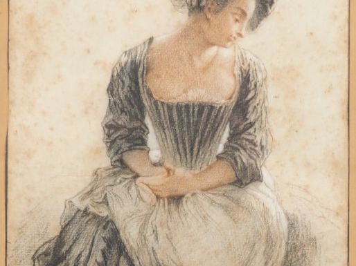 Ecole française XIXème. "Portait de dame à la robe noire". Dessin. Dim