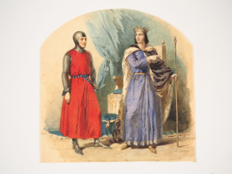 Vente aux enchères ISABEY. (attribué) "Saint Louis et un chevalier" Aquarelle Dim. 26 x 2