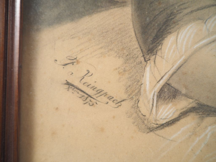 REINGPACH.  "la jeune bergère italienne et son agneau" Dessin signé en