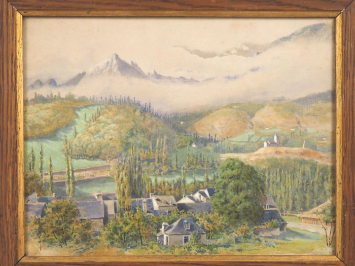 Ecole française fin XIXème début XXème" "Village de montagne" Aquarell
