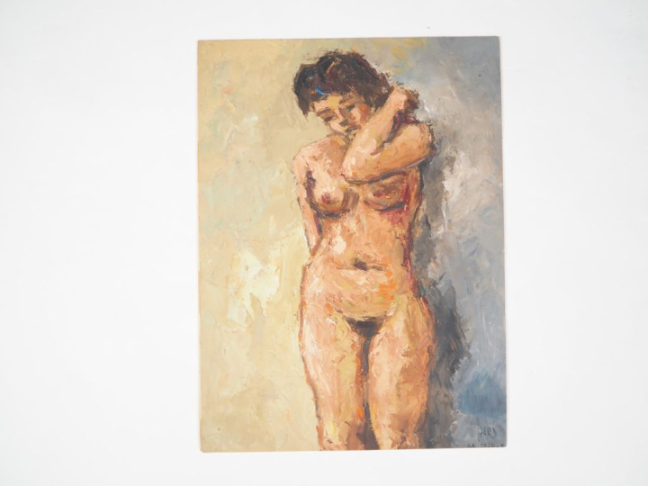 Bel ensemble de 8 dessins et d'une peinture à l'huile "Etudes de jeune