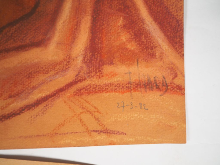 Bel ensemble de 8 dessins et d'une peinture à l'huile "Etudes de jeune