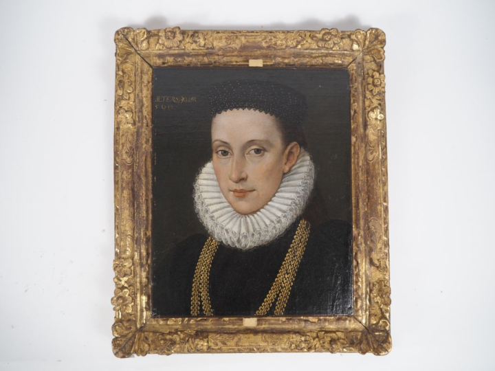 Ecole Allemande 1590. "Portrait de dame âgée de 30 ans" Toile Hauteur 