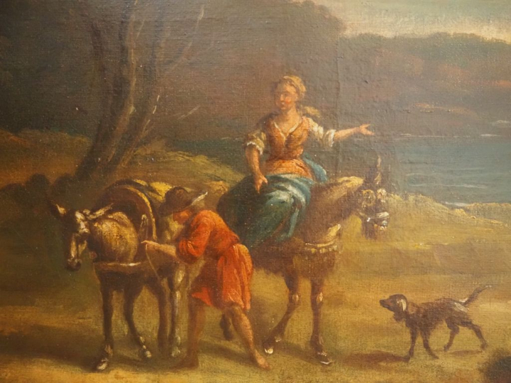 CLAUDOT de Nancy (entourage de). "Paysage lacustre animé". Grande huil