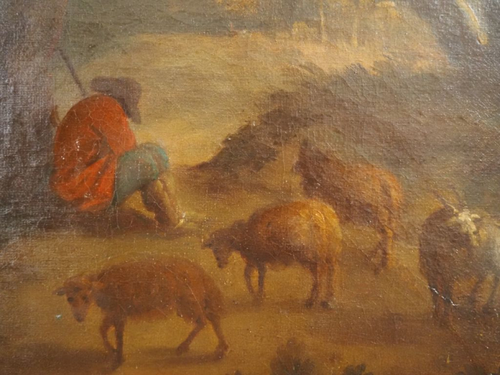 CLAUDOT de Nancy (entourage de). "Paysage lacustre animé". Grande huil