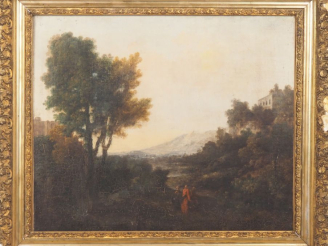 Vente aux enchères Ecole française fin XVIIIème début XIXème. "paysage animé" Huile sur t