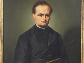 Vente aux enchères A. BRYCHT.  "portrait de prêtre" Huile sur toile, signée en bas à droi