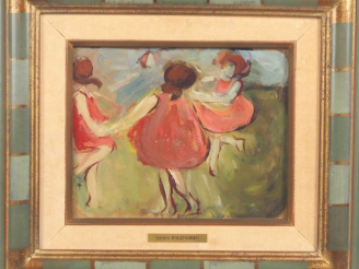 Vente aux enchères Gustave BALENGHIEN.  "Ronde enfantine" Huile sur carton, signée dans u