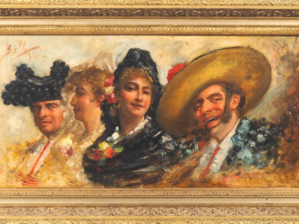Vente aux enchères BELLI.  "Etude de personnages espagnols"  Huile sur toile, signée en h