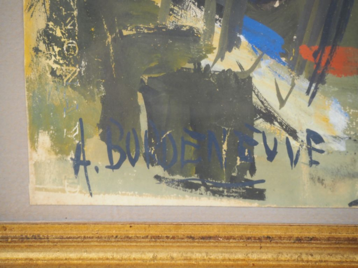 A. BORDENEUVE.  "le port" Gouache, signée en bas à droite Dim. 31 x 48